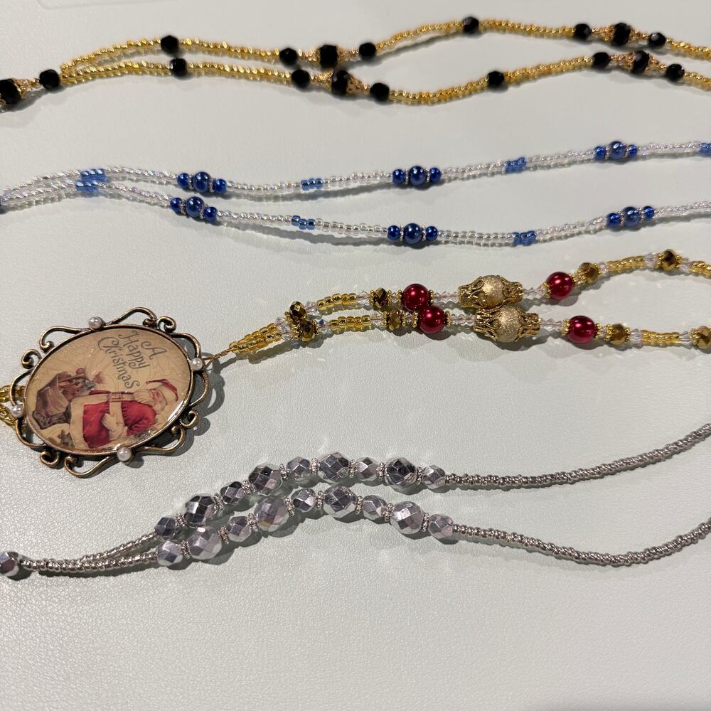 Mixed Lot of 4 Handmade Beaded Lanyard Badge Holders, Glass, Pearls